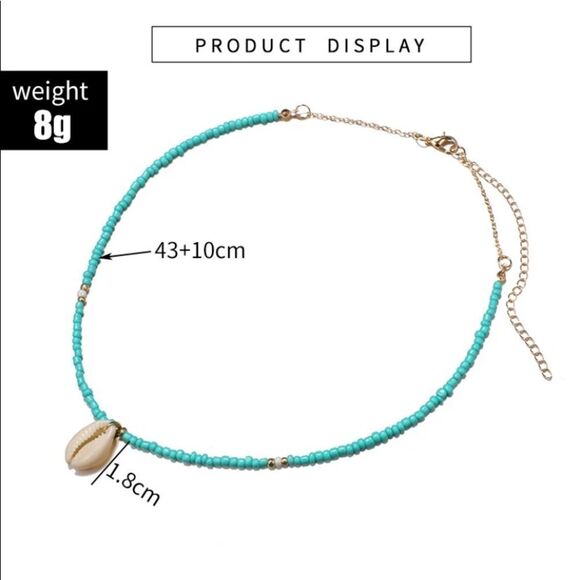 Turquoise Cowrie SeaShell & Beads Necklace (v1) - Picture 4 of 8